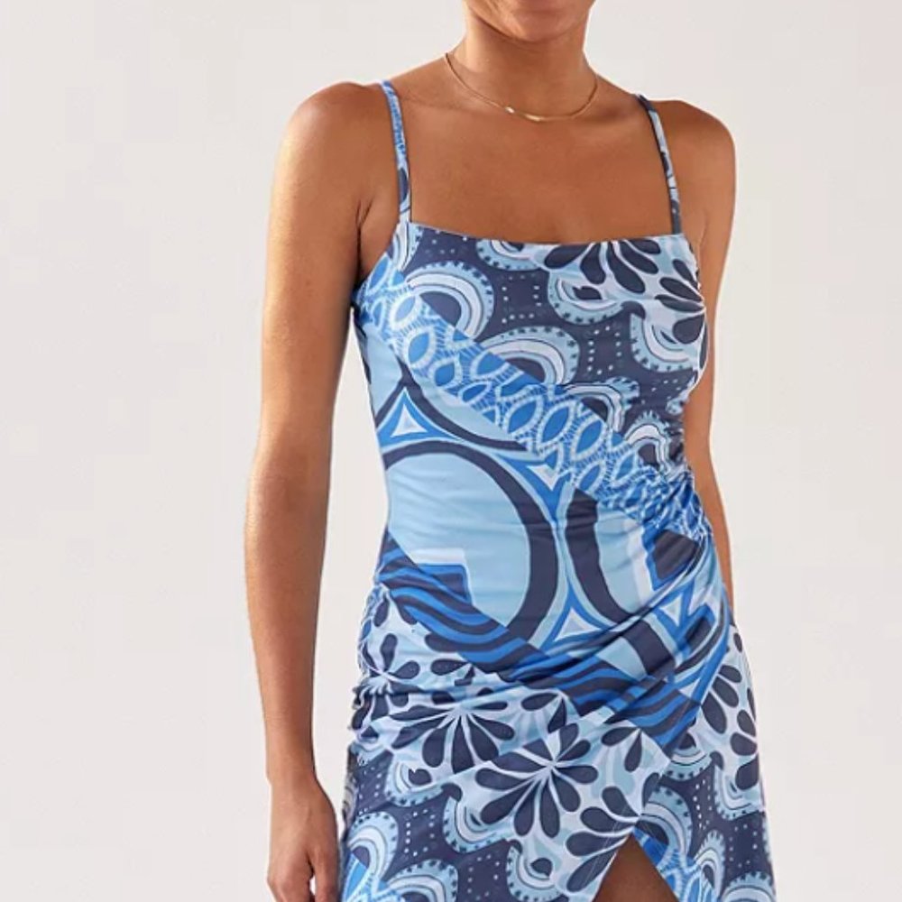Urban Outfitters Solana Spliced Split-Hem Midi Printed Dress - Blue